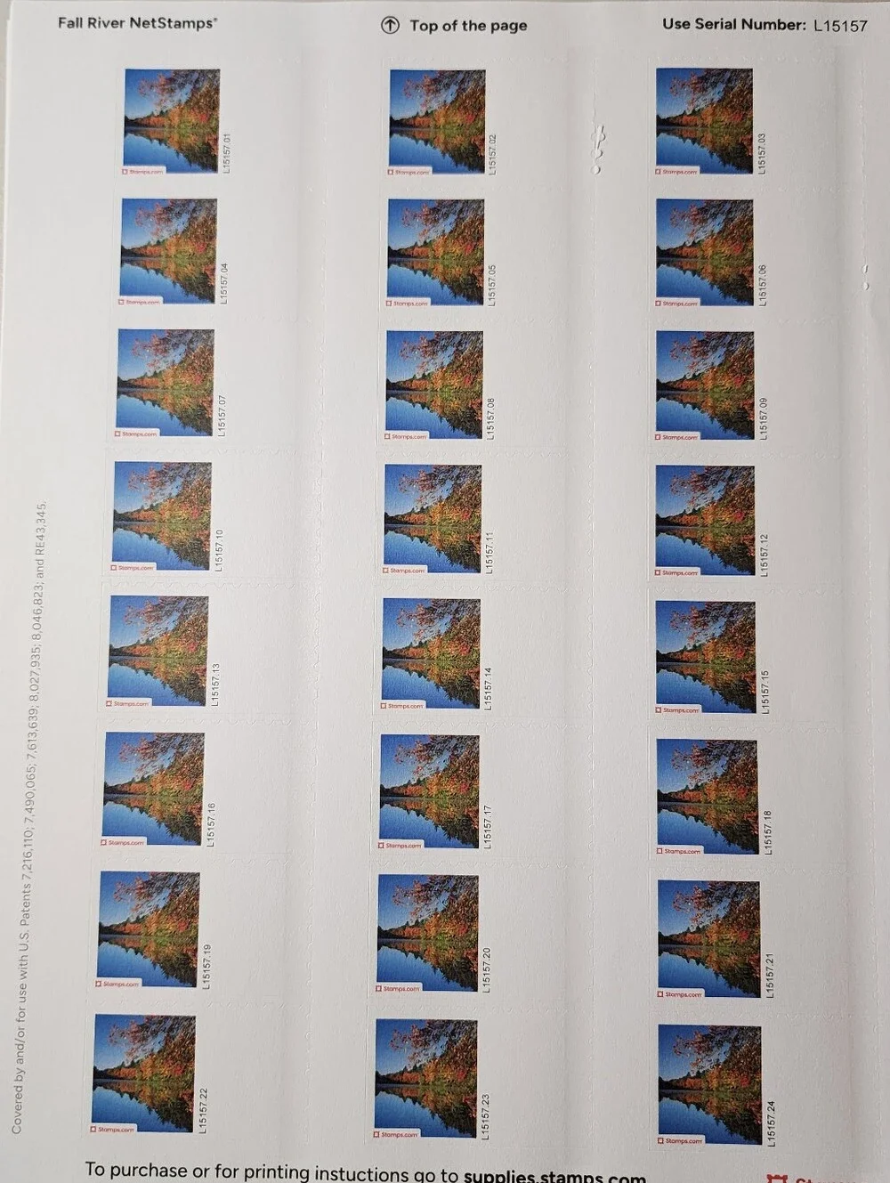 1152 NetStamps (48 sheets)  USPS Stamps.com Postage Original FALL RIVER Design.